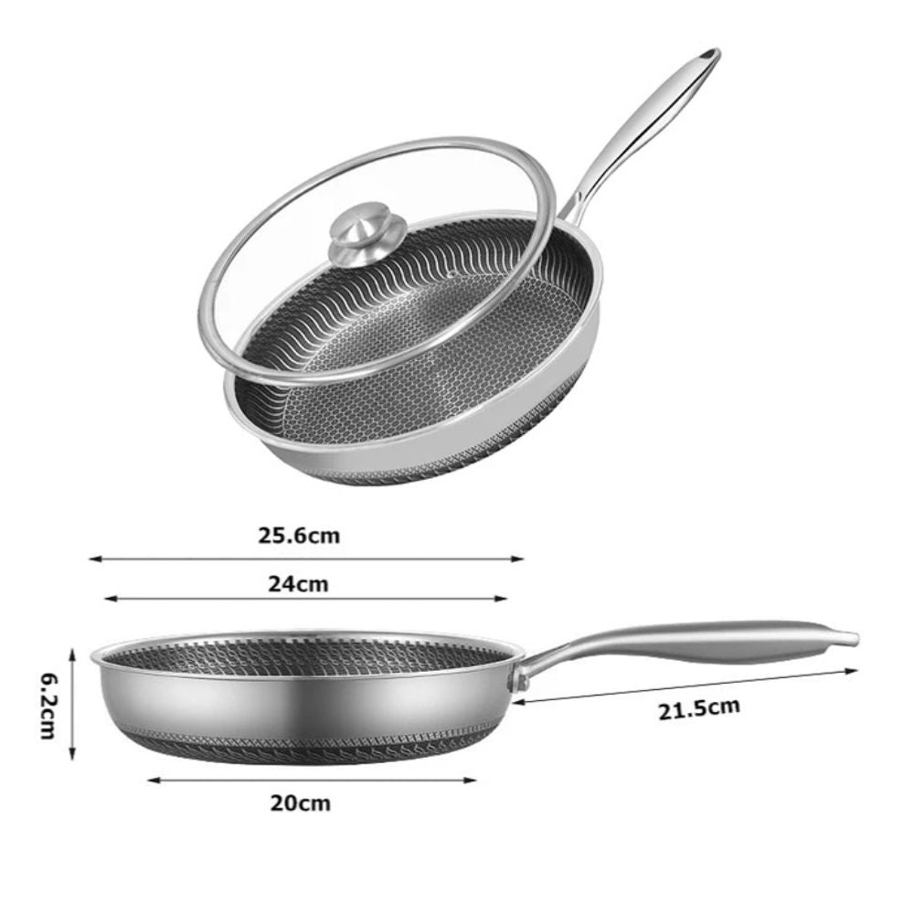 Stainless Steel Non-stick Honeycomb Frying Pan with Lid – Ceramic & Electric, induction