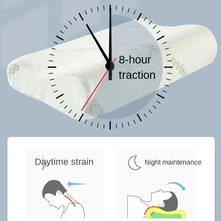 Clock with 8-hour traction illustration and text about cervical spine maintenance and sleeping quality.