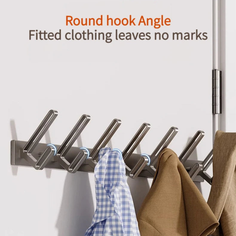 Clothing rack with round hooks displaying benefits over sharp hooks.