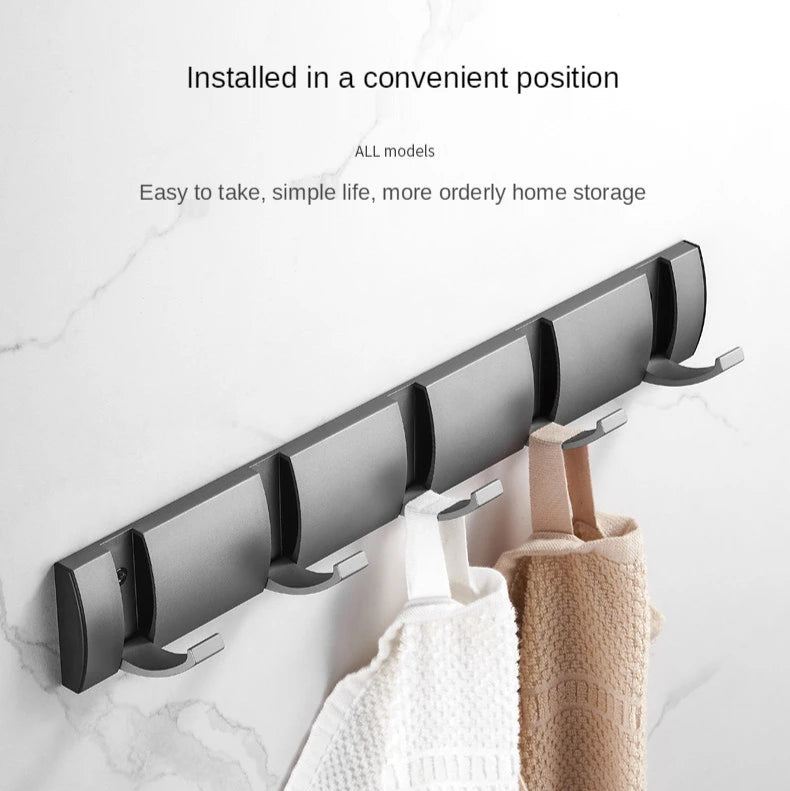 Folding Wall Hook Rack Available in 3 to 5 Hook Options | No-Drill or Screw Mounting