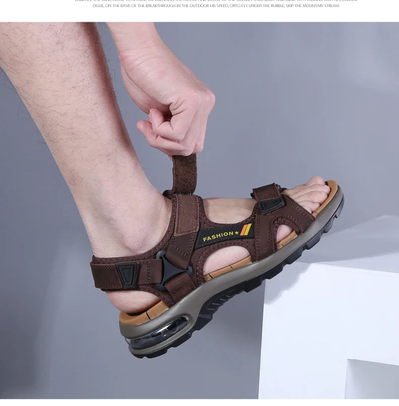 Men’s Leather Roman Sandals – Summer Outdoor Gladiator Beach Shoes