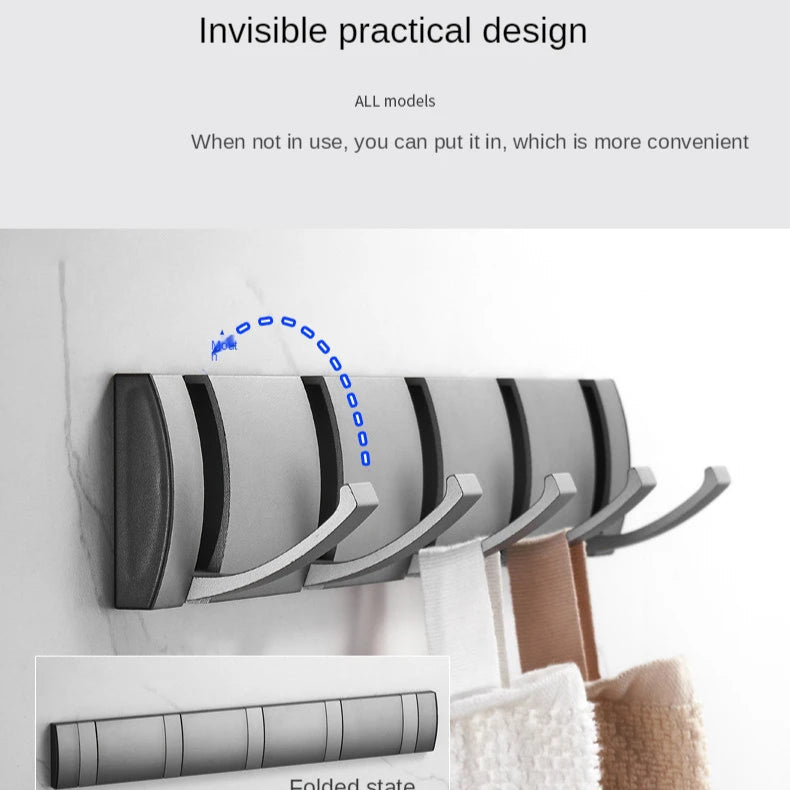 Folding Wall Hook Rack Available in 3 to 5 Hook Options | No-Drill or Screw Mounting