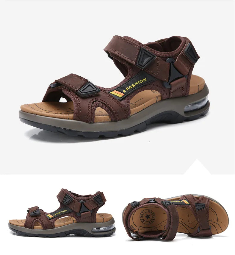 Men’s Leather Roman Sandals – Summer Outdoor Gladiator Beach Shoes