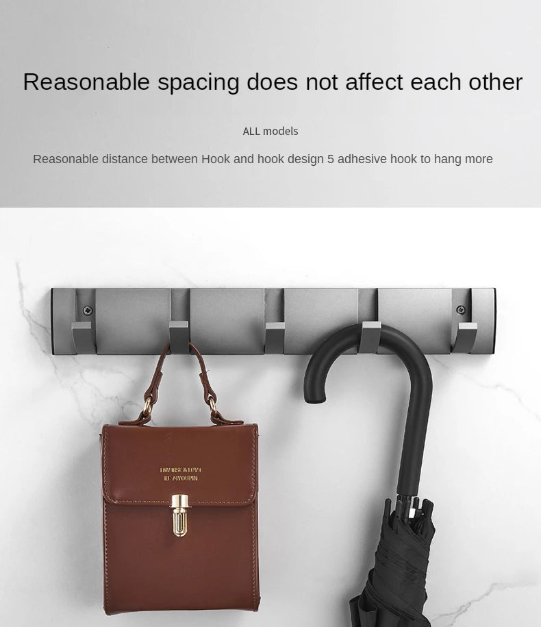 Folding Wall Hook Rack Available in 3 to 5 Hook Options | No-Drill or Screw Mounting