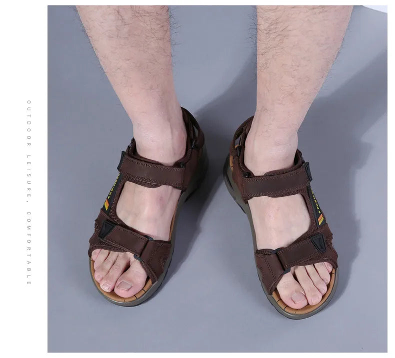 Men’s Leather Roman Sandals – Summer Outdoor Gladiator Beach Shoes