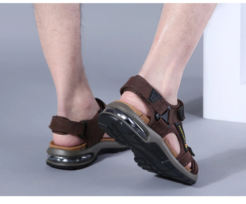 Men’s Leather Roman Sandals – Summer Outdoor Gladiator Beach Shoes