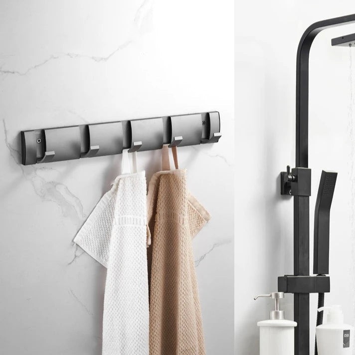Folding Wall Hook Rack Available in 3 to 5 Hook Options | No-Drill or Screw Mounting