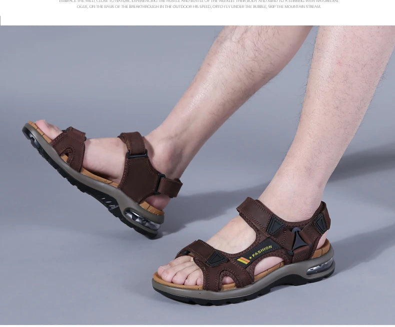 Men’s Leather Roman Sandals – Summer Outdoor Gladiator Beach Shoes
