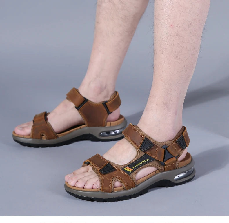 Men’s Leather Roman Sandals – Summer Outdoor Gladiator Beach Shoes