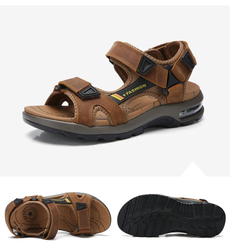 Men’s Leather Roman Sandals – Summer Outdoor Gladiator Beach Shoes
