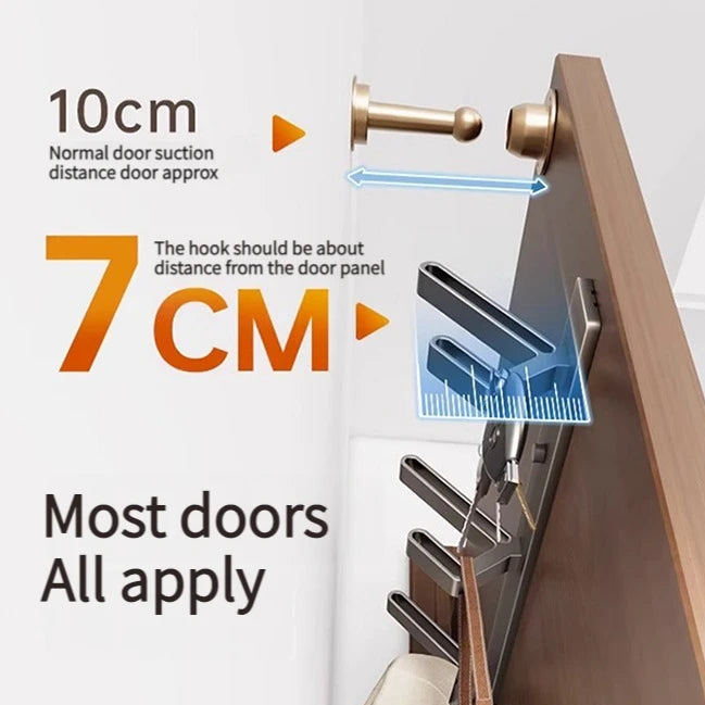Hanger with text indicating optimal suction distance for doors