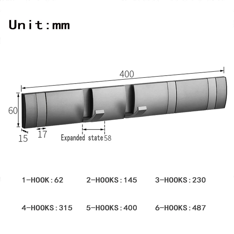Folding Wall Hook Rack Available in 3 to 5 Hook Options | No-Drill or Screw Mounting