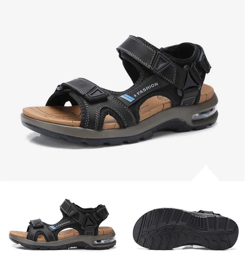 Men’s Leather Roman Sandals – Summer Outdoor Gladiator Beach Shoes