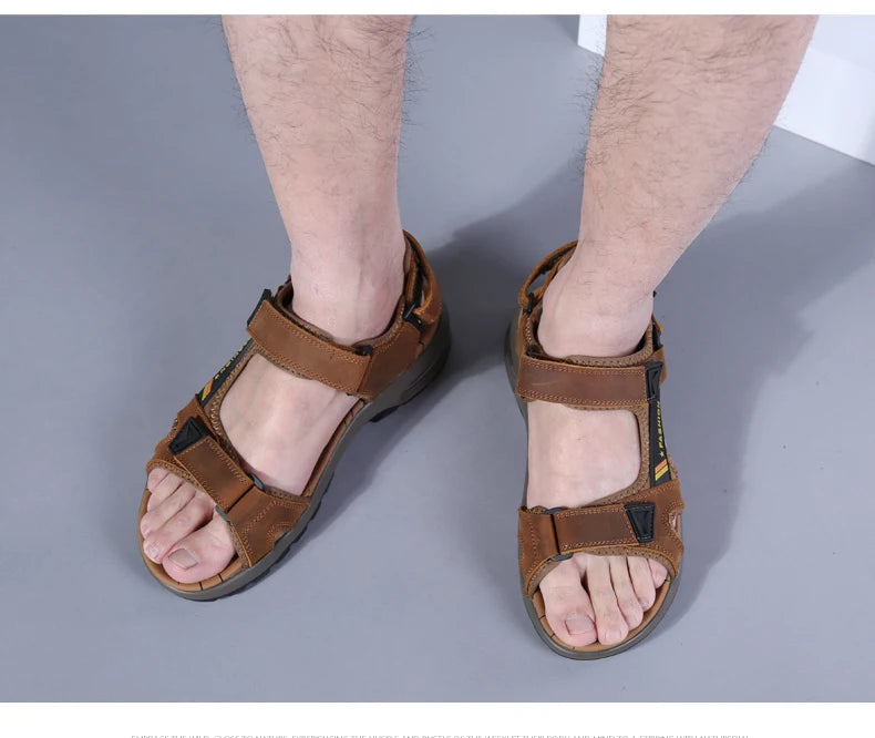 Men’s Leather Roman Sandals – Summer Outdoor Gladiator Beach Shoes