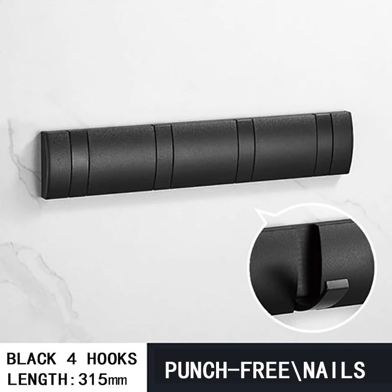 Folding Wall Hook Rack Available in 3 to 5 Hook Options | No-Drill or Screw Mounting