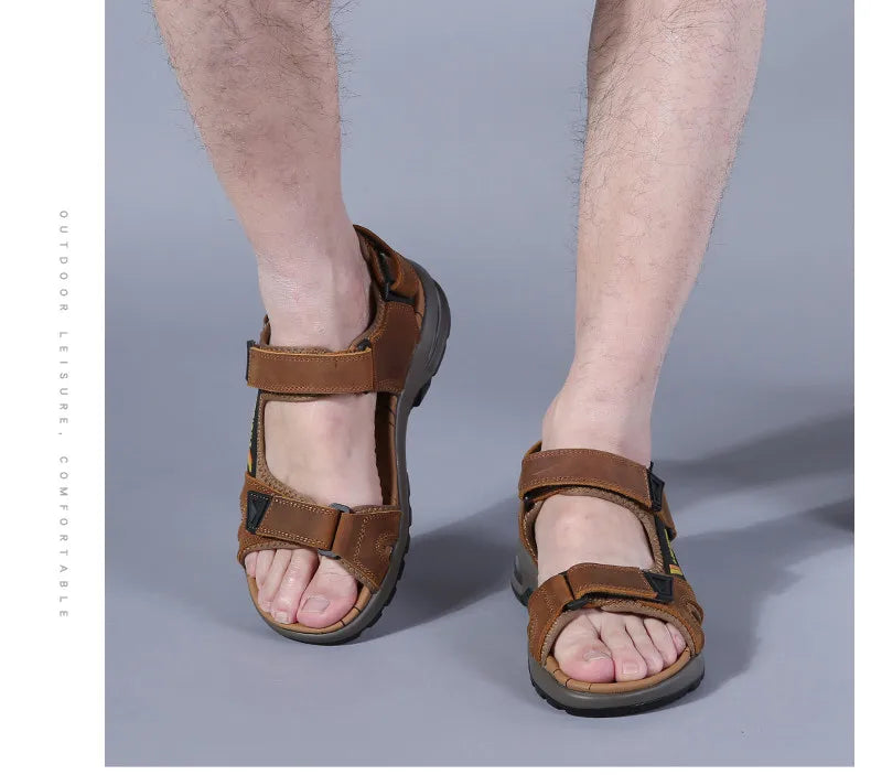 Men’s Leather Roman Sandals – Summer Outdoor Gladiator Beach Shoes