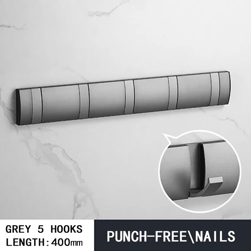 Folding Wall Hook Rack Available in 3 to 5 Hook Options | No-Drill or Screw Mounting