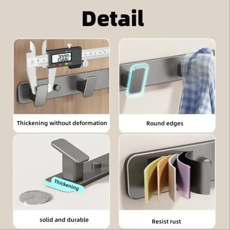 Metal wall hook with digital caliper measurement, round edges, thickening without deformation, solid and durable, and rust resistance features.
