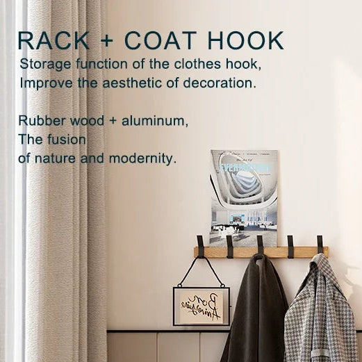 Nordic Wall Mounted Wooden Coat Rack with 5 Movable Hooks Ideal for Coats