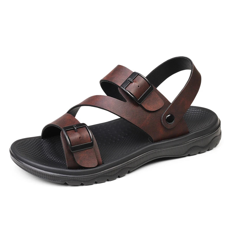 Men’s Summer PU Leather Sandals – Casual Non-Slip Gladiator Shoes
