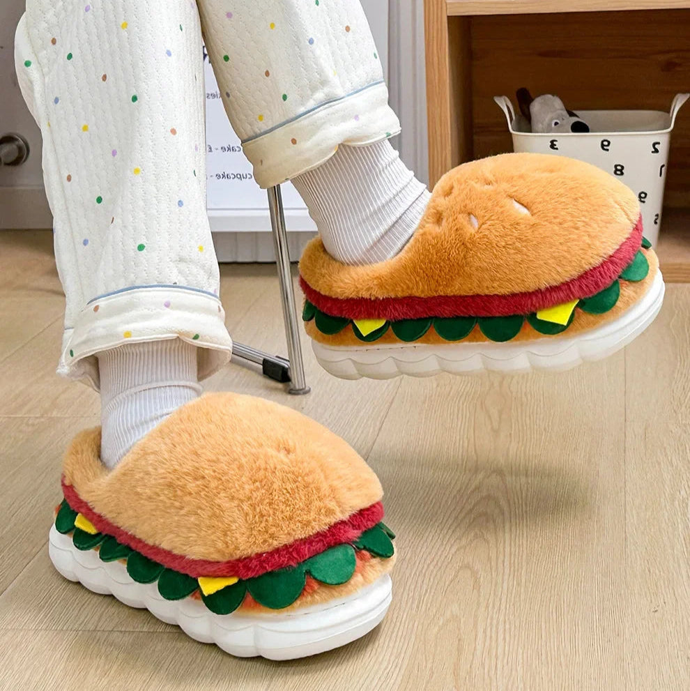 Hamburger Plush Winter Slippers – Cozy Indoor Comfort with a Playful Twist