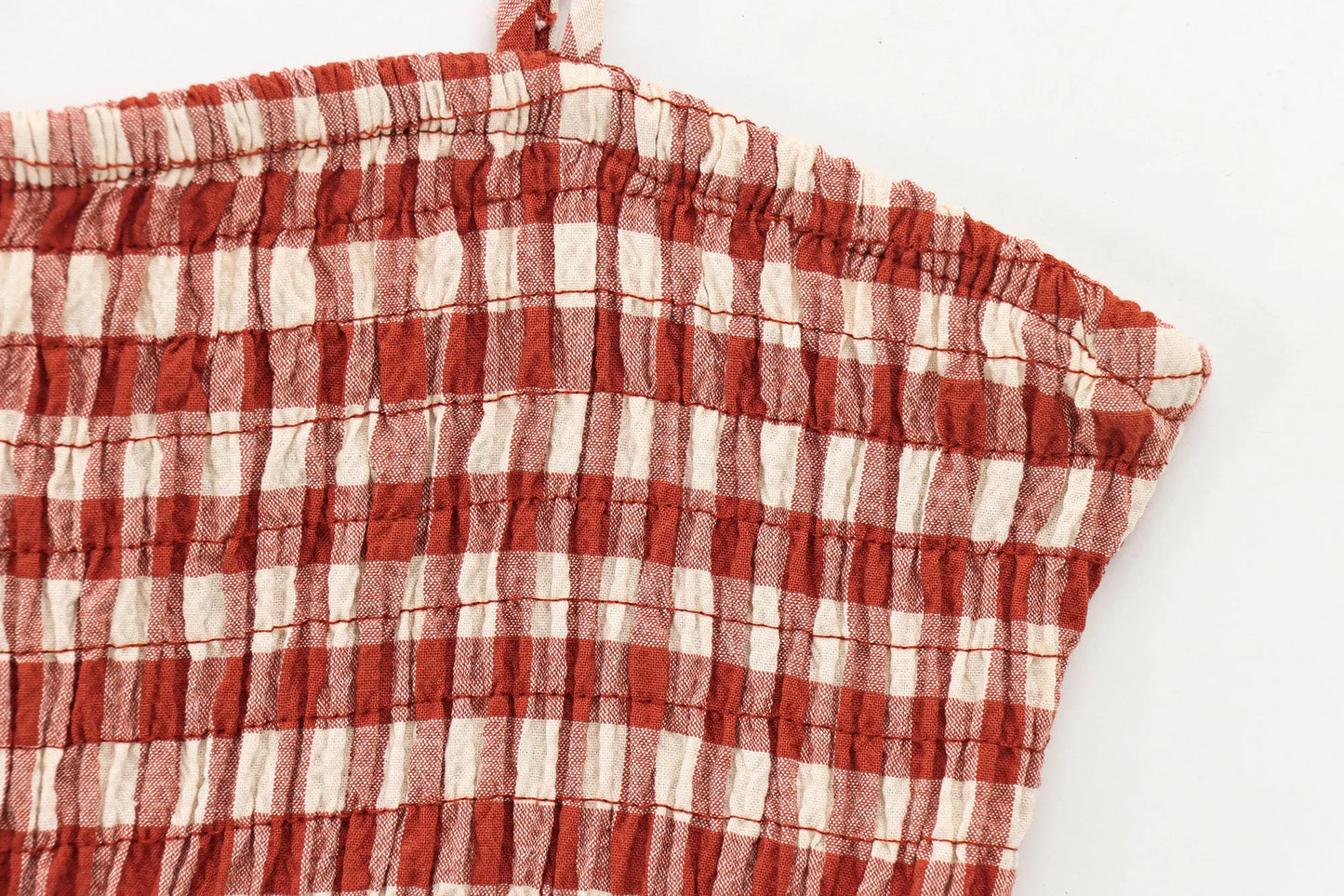 Women’s Summer Plaid Two-Piece Set – Strapless Button Crop Top & A-Line Skirt