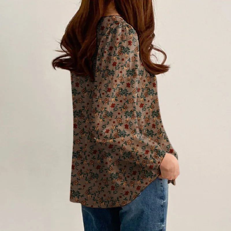 Floral Cotton Blouse – Bohemian Long Sleeve O-Neck Casual Shirt