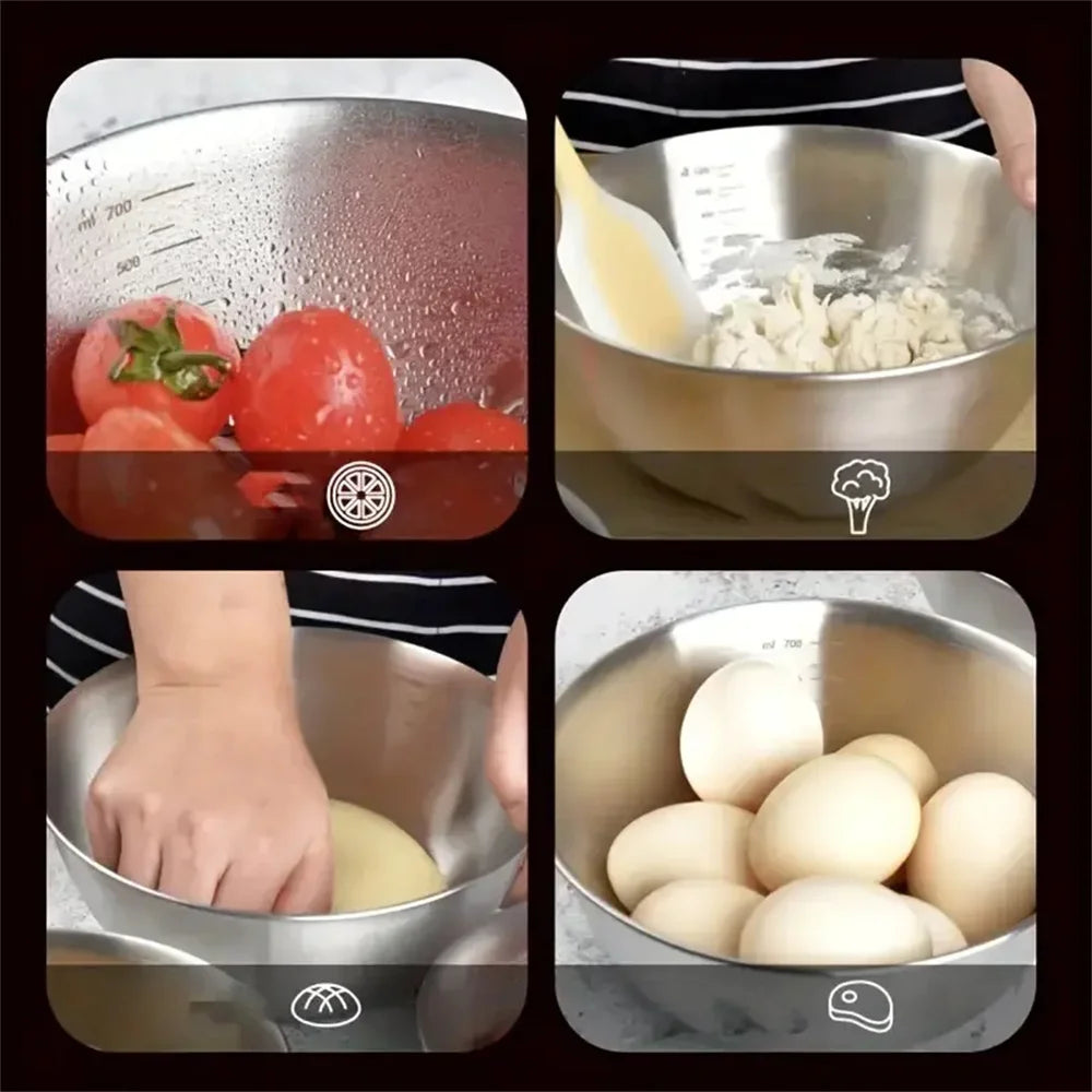 3pcs Stainless Steel Mixing Bowl Set with Measuring Scale – Non-Slip, Durable