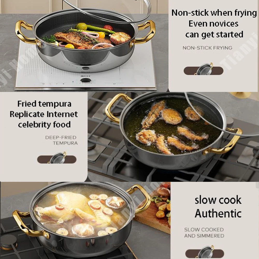 Multi-Layer 410 Stainless Steel Frying Pan with Lid – Fast Heat, All-Hob Ready