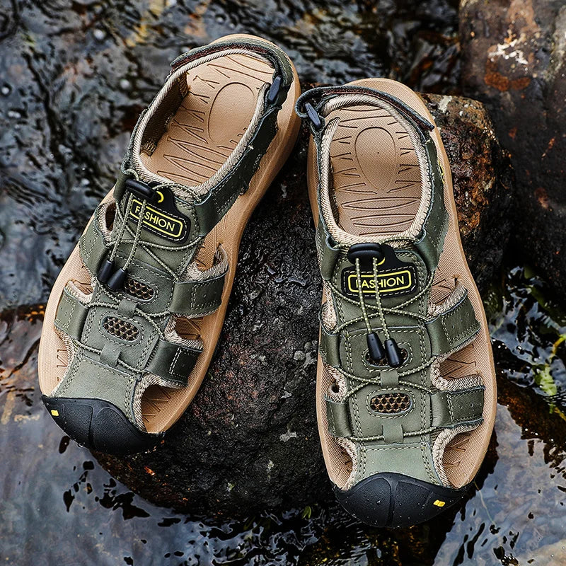 Men’s Leather Gladiator Sandals – Casual Outdoor Summer Beach Shoes