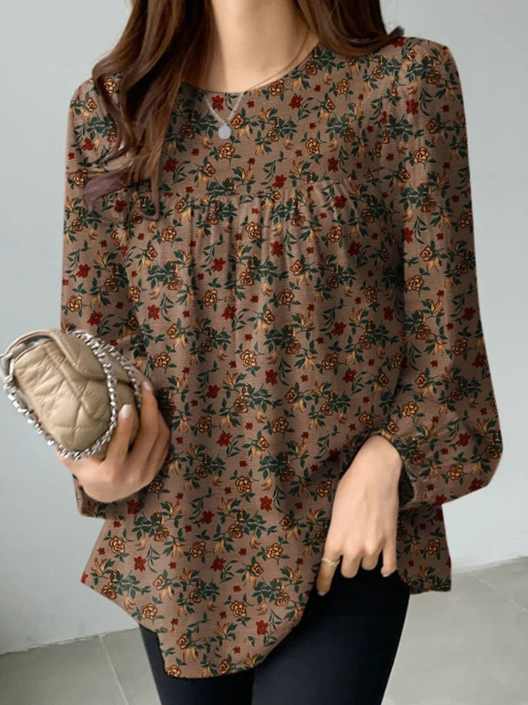 Floral Cotton Blouse – Bohemian Long Sleeve O-Neck Casual Shirt