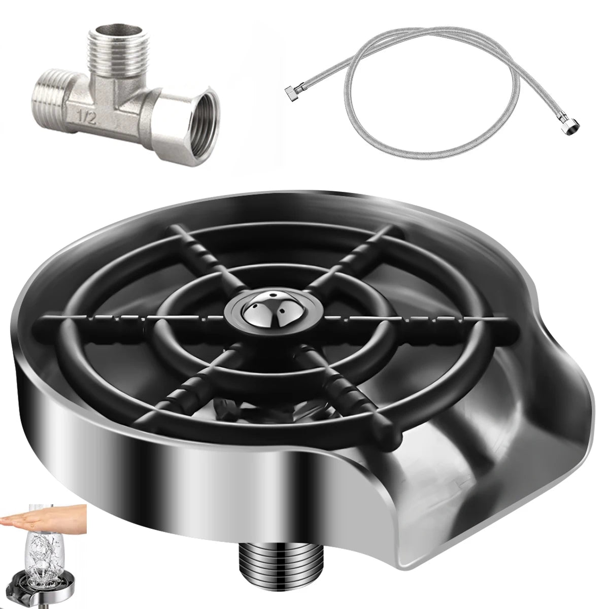 Automatic Glass Rinser for Kitchen Sink – Stainless Steel Bottle & Cup Washer