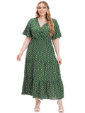 Plus Size Polka Dot V-Neck Boho Maxi Dress