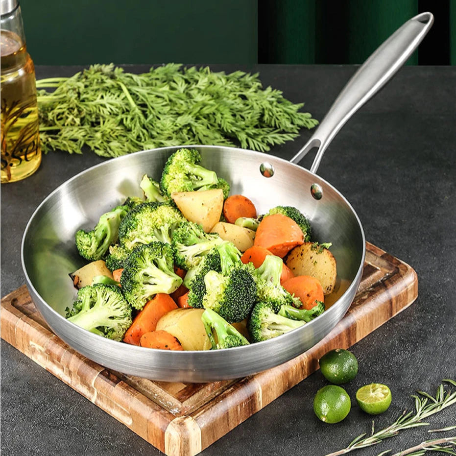 304 Stainless Steel Frying Pan – Non-Stick Skillet for Gas & Induction Cookers
