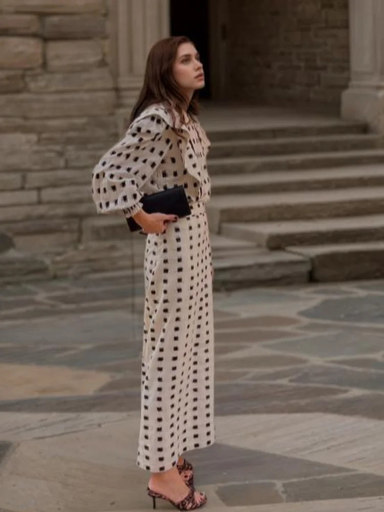 Chic Contrast Square Collar Maxi Skirt Set – Elegant Two-Piece Holiday Outfit