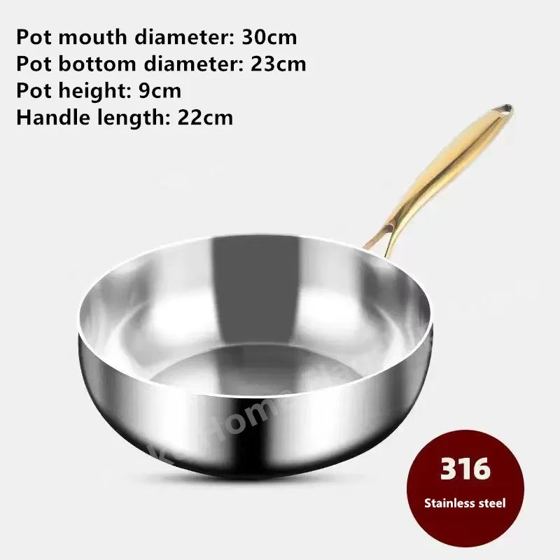 316 Stainless Steel Deep Frying Pan – Uncoated Non-Stick Wok