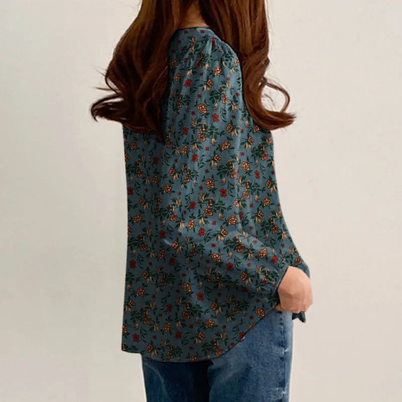 Floral Cotton Blouse – Bohemian Long Sleeve O-Neck Casual Shirt