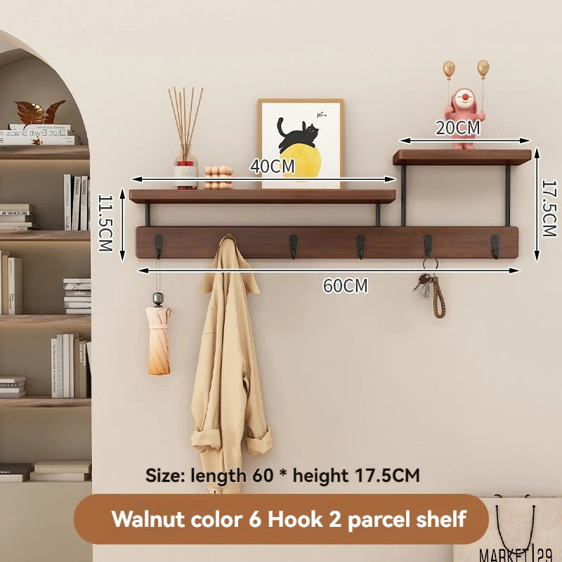 Solid Wood Wall-Mounted Coat Rack with Shelf – No Drill Entryway Storage