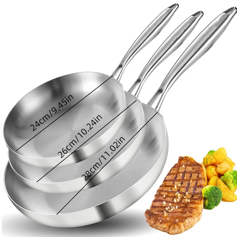 Set of three stainless pans