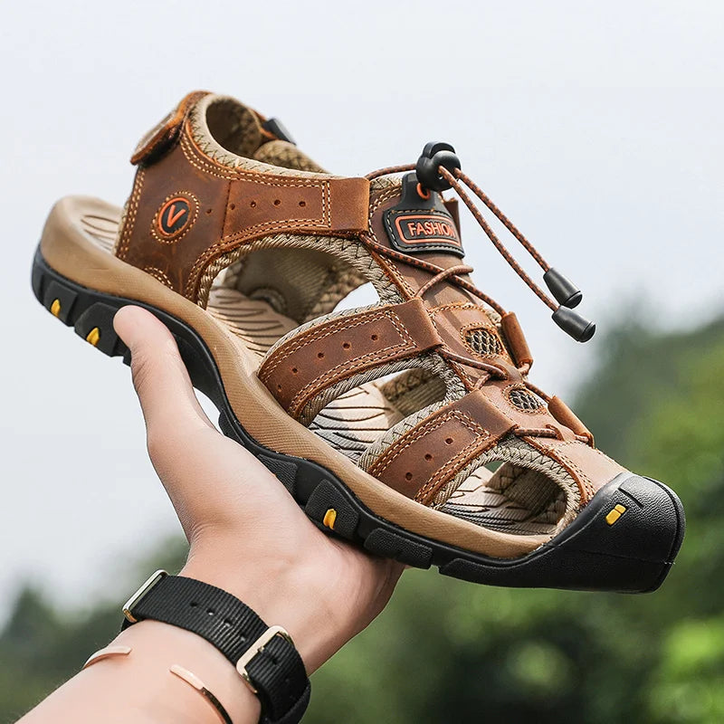 Men’s Leather Gladiator Sandals – Casual Outdoor Summer Beach Shoes