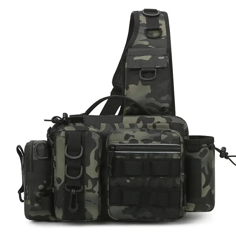 Fishing Tackle Sling Backpack – Gear Storage Bag with Rod Holder & Lure Box Organizer