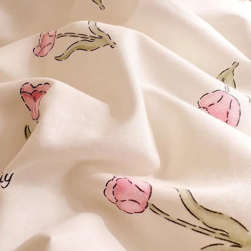 100% Cotton Floral Bed Sheet Set – Ultra Soft Pink/Purple Blossom Print