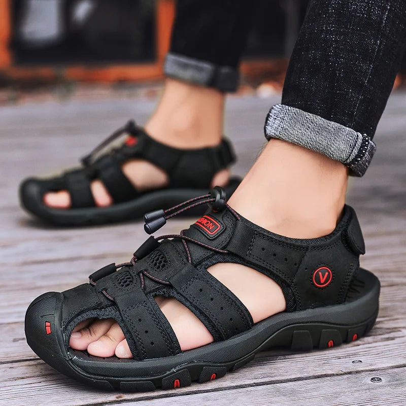 Men’s Leather Gladiator Sandals – Casual Outdoor Summer Beach Shoes