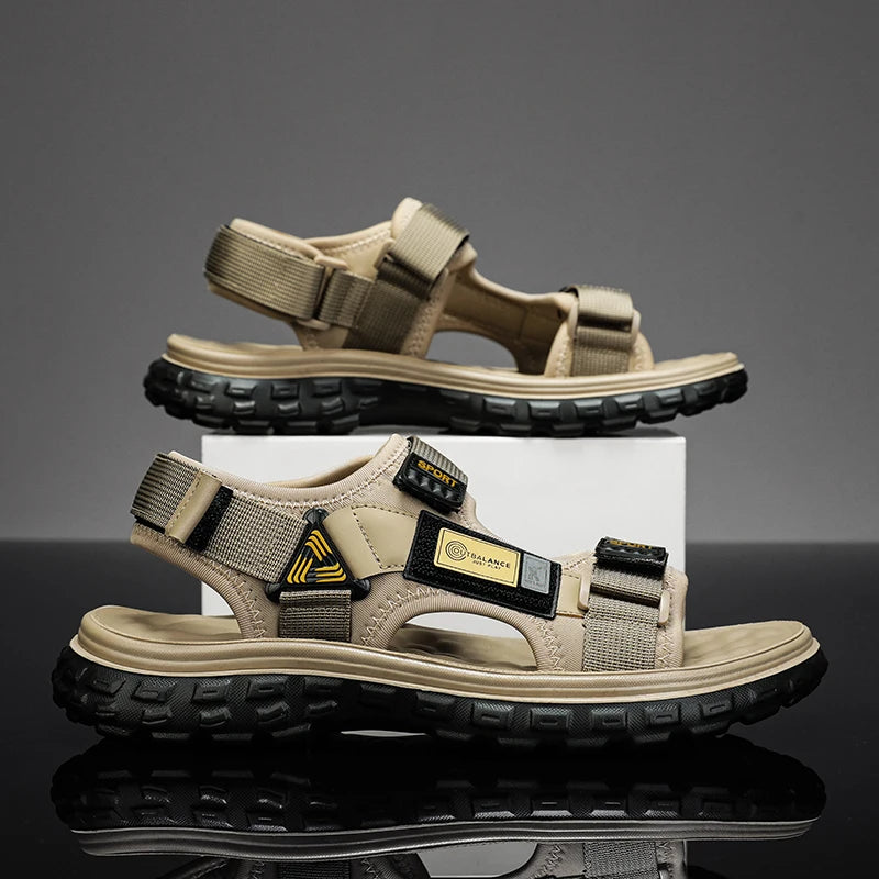 Men’s Outdoor Leather Sandals – Breathable Hiking Shoes with Elastic Strap