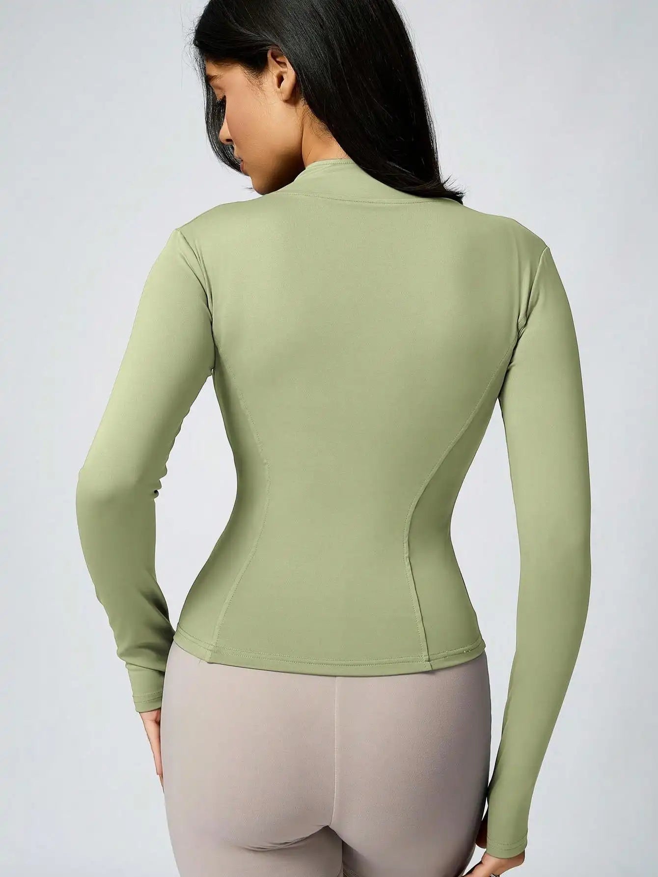 Women’s Zip-Up Sports Jacket – Slim Fit Turtleneck Long Sleeve Activewear Top