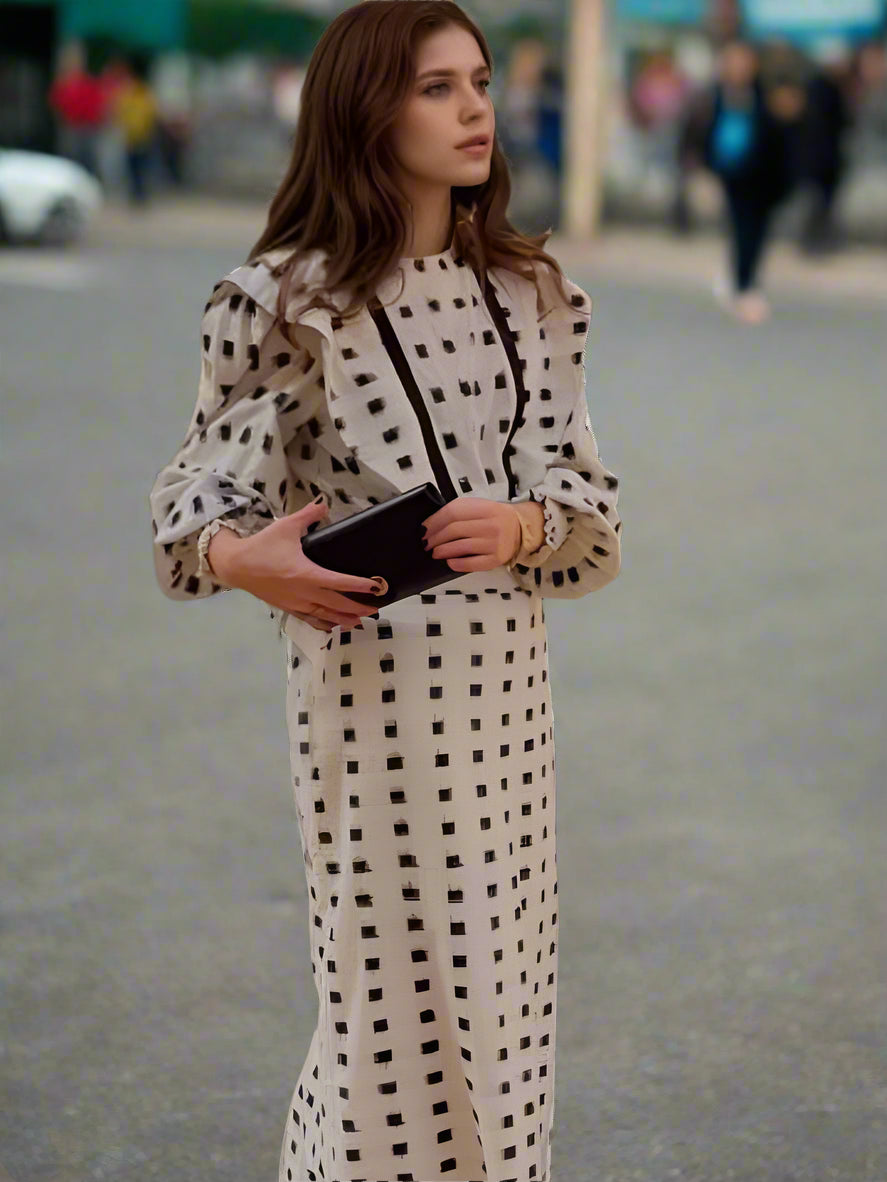 Chic Contrast Square Collar Maxi Skirt Set – Elegant Two-Piece Holiday Outfit