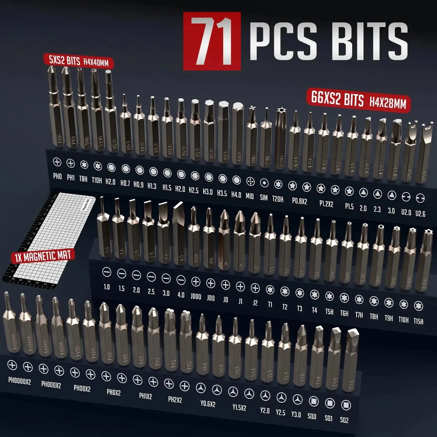 75-in-1 Precision Electric Screwdriver Set with 71 Magnetic Bits, LED Lights, and Case