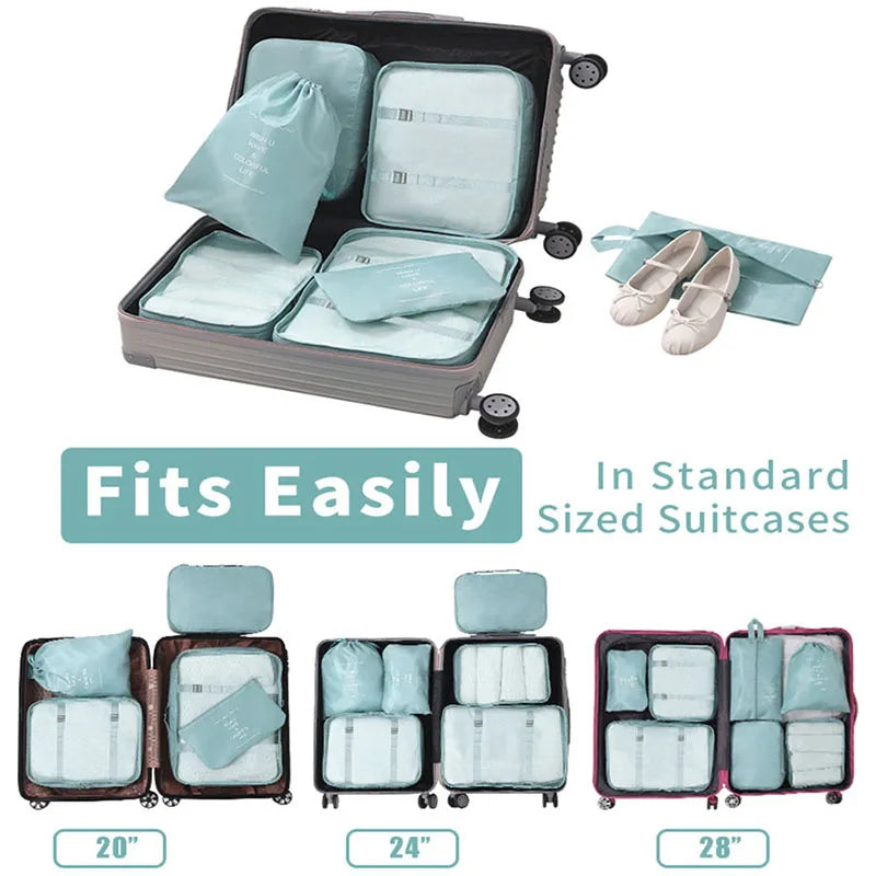 7PCS Travel Organizer Set – Packing Cubes for Clothes, Shoes & Luggage