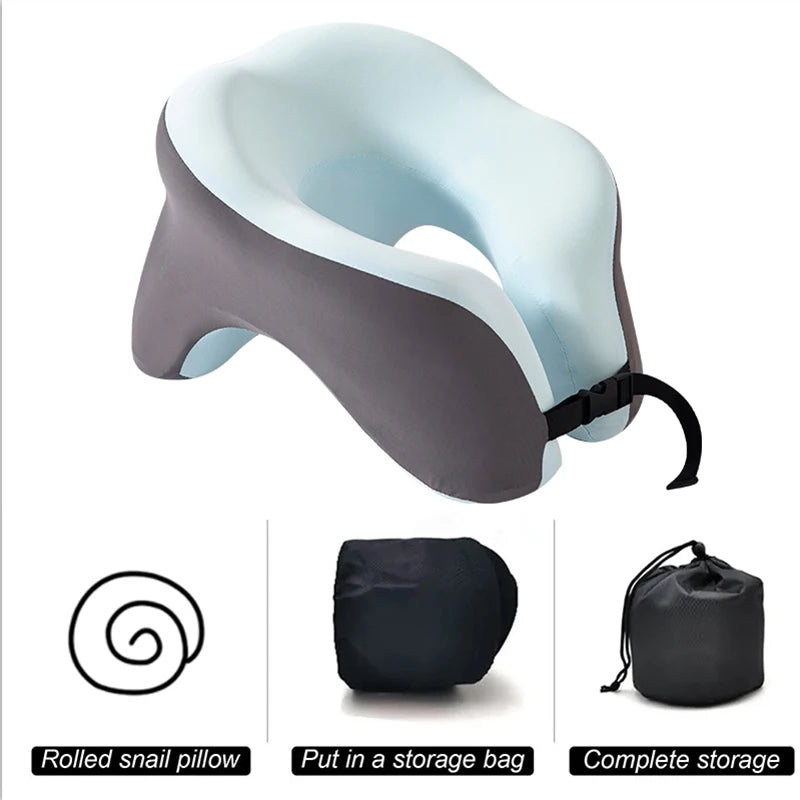 Travel Neck Pillow U-Shaped Snail-Style Memory Foam – Soft Adjustable Support