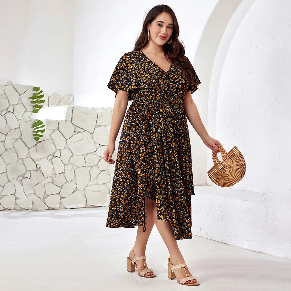 Plus Size Boho Floral Maxi Dress with Pockets